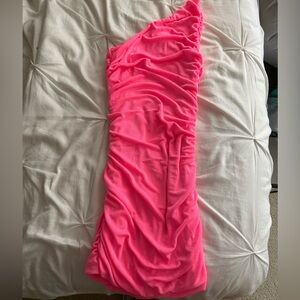 Elegant One Shoulder Pink Dress